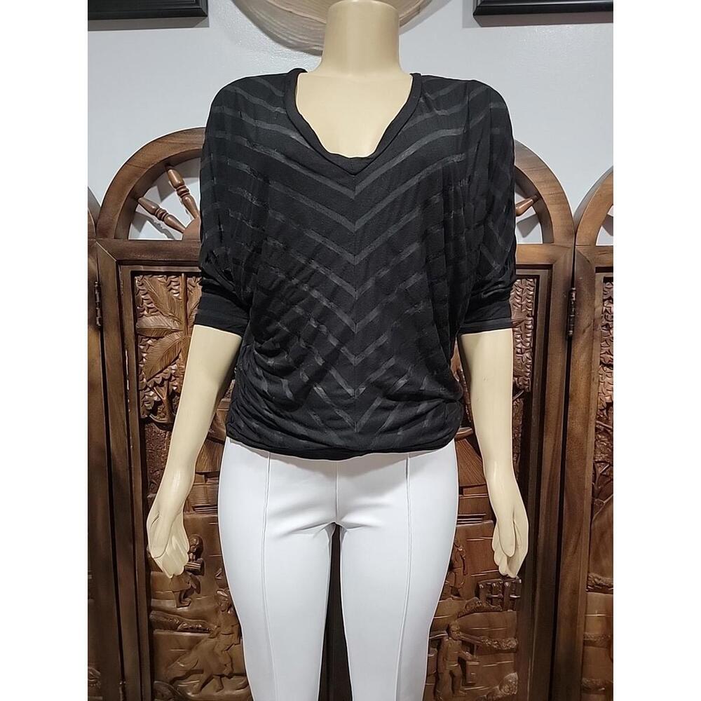 REMAIN DRAPED TOP BLOUSE SIZE S BLACK V-NECKLINE STRIPED #H